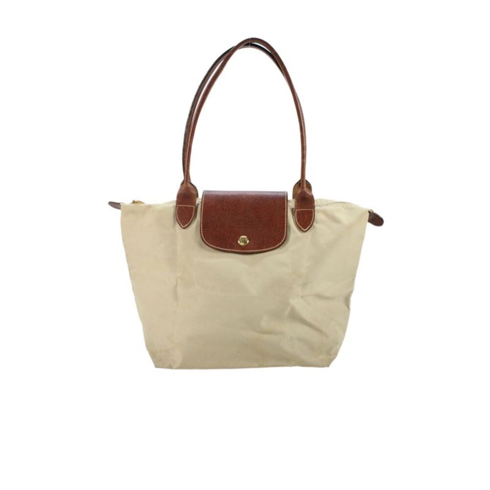 Longchamp Womens Le Pilage Zippered Tote Handbag Beige